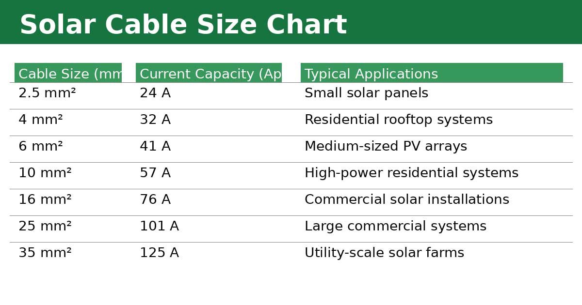 Solar Cable Size Chart